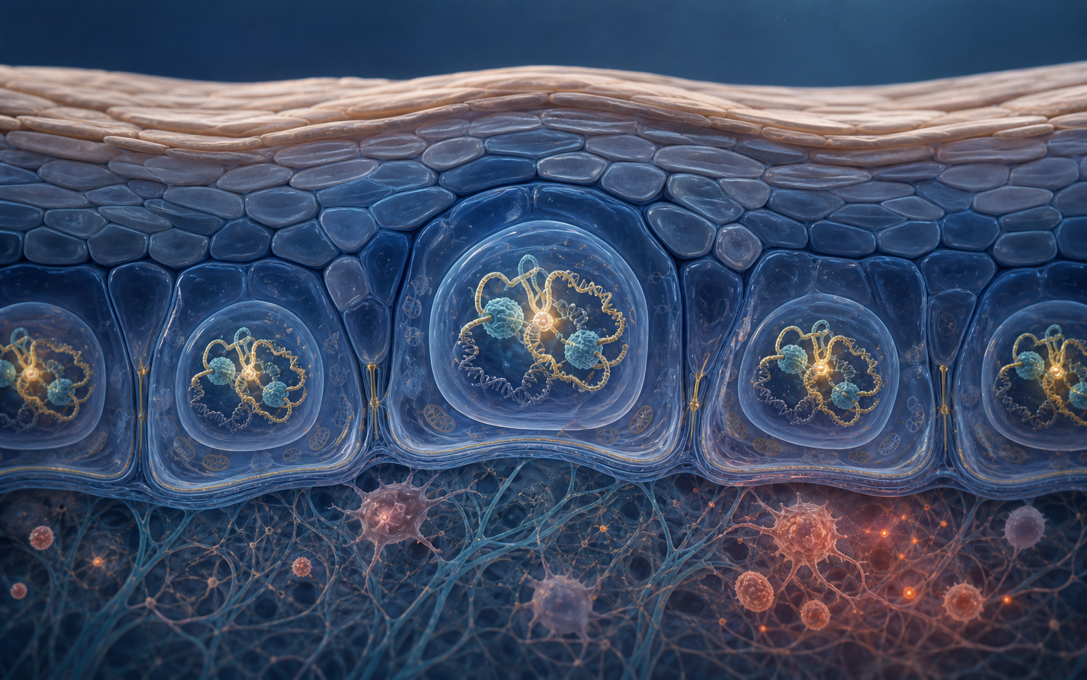 Conceptual illustration of BMAL1 and YAP regulating inflammation in aged epidermal cells