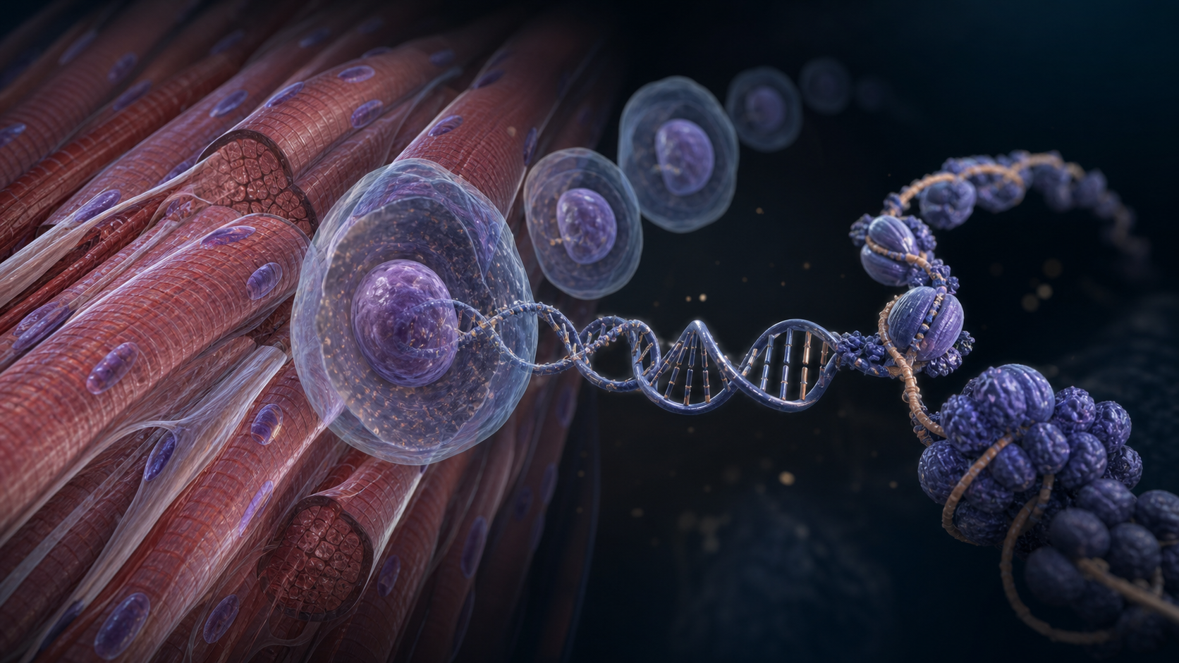 Human skeletal muscle fibers transitioning into open and tightly packed chromatin
